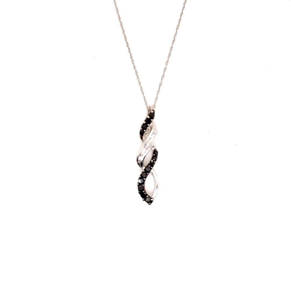 10k White Gold Black and White Diamond Twist Infinity Pendant Necklace 18"